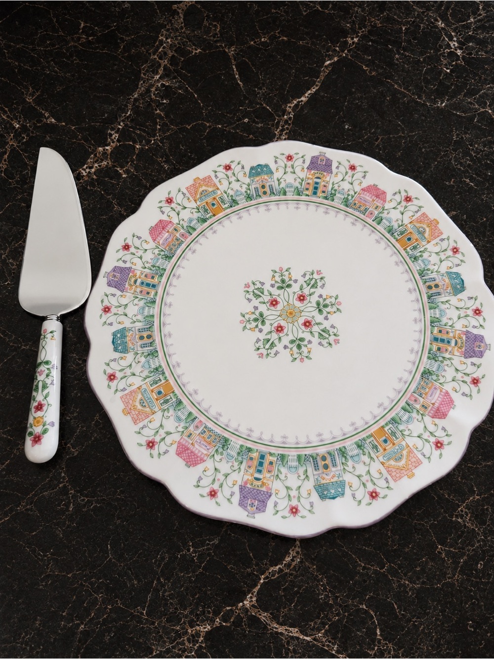 Lenox Spice Village Cake Plate & Cake Server Set | Fine Porcelain | 1993 Vintage